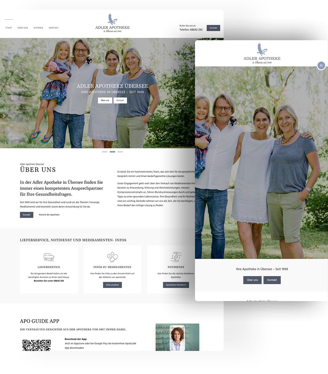 Webdesign Referenz für die Adler Apotheke in Übersee