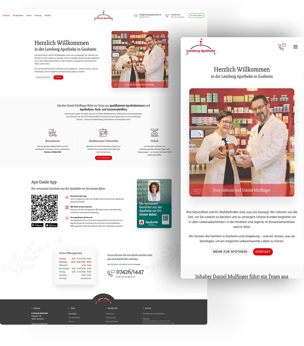 Modernes Webdesign für die Lemberg Apotheke in Gosheim