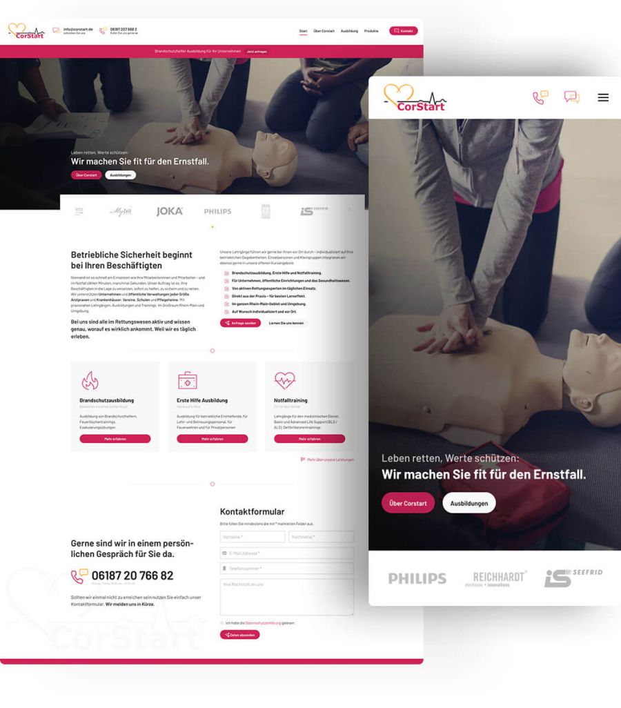 Webdesign Referenz Corstart GBR: Moderne Website für Erste Hilfe und Notfalltrainings