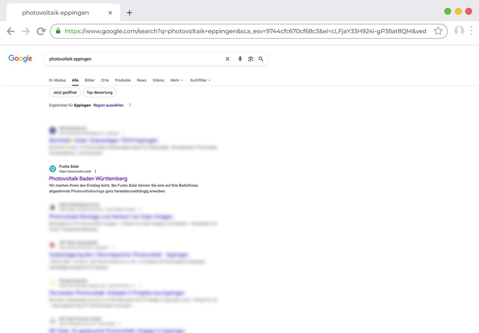 Regionale Google-Suchergebnisse eines Handwerksbetriebs nach Local-SEO-Optimierung