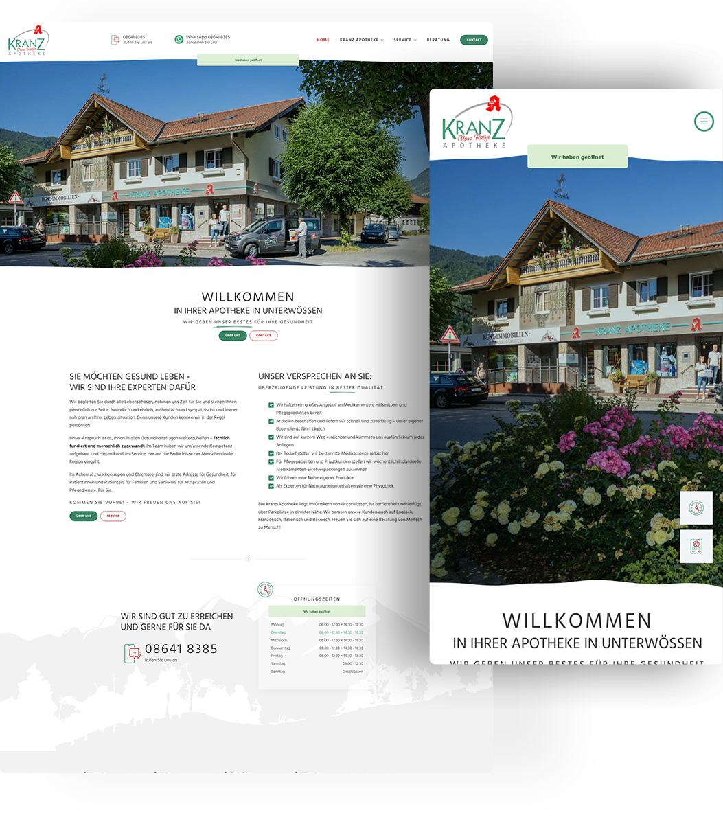 Professionelle Website für die Kranz Apotheke in Unterwössen