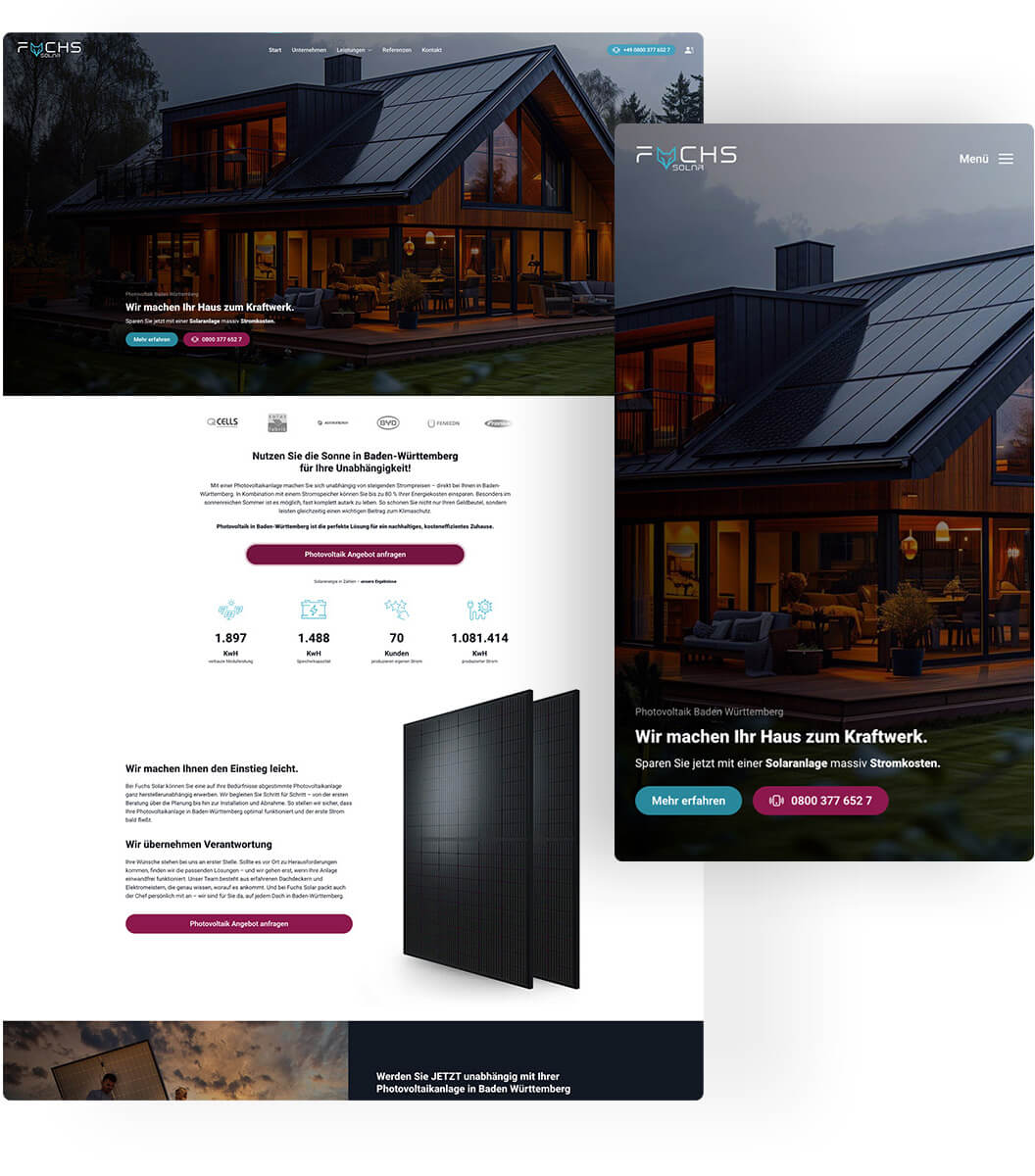 Modernes Webdesign für Solartechnik und erneuerbare Energien
