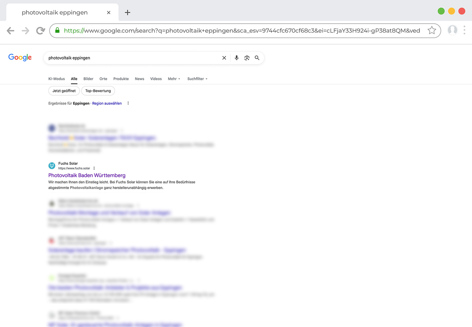 Regionale Google-Suchergebnisse eines Handwerksbetriebs nach Local-SEO-Optimierung